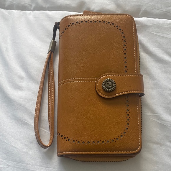 Brown Leather Wristlet Wallet - Picture 1 of 12